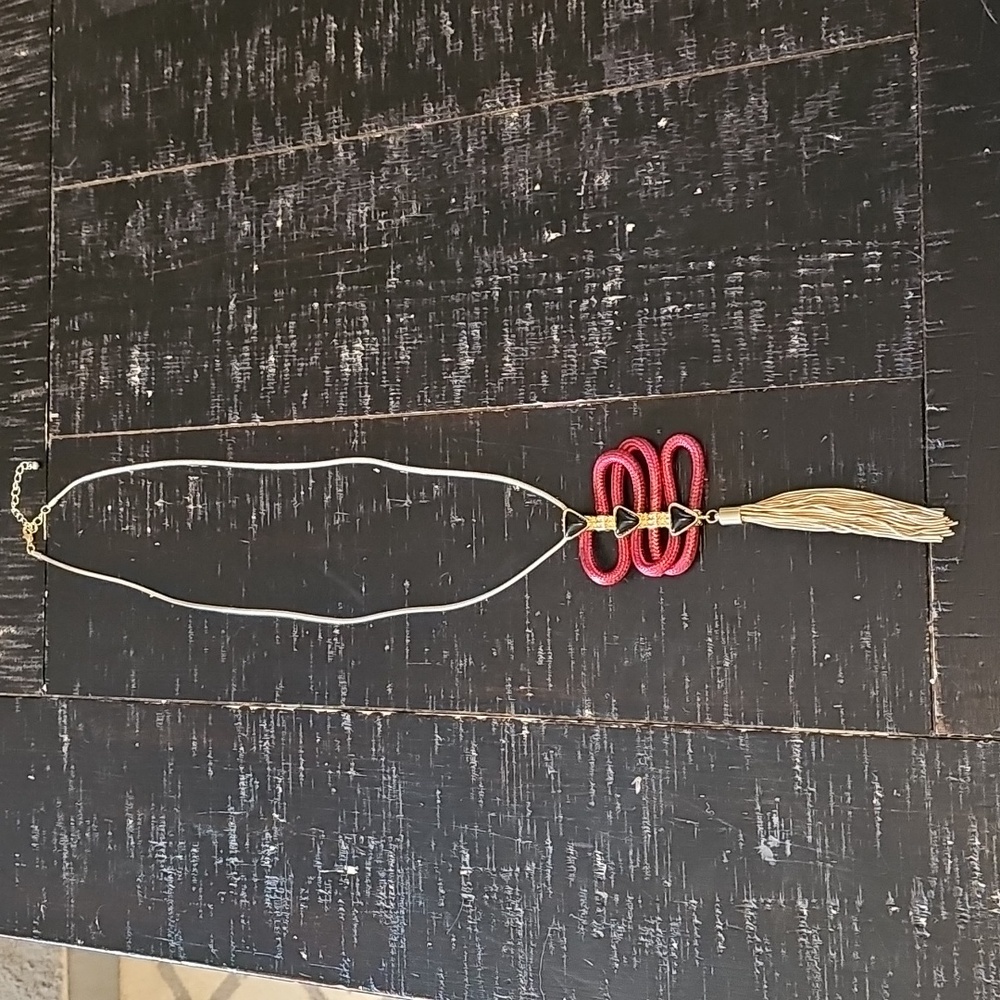 Red Black and Gold Tassle Necklace